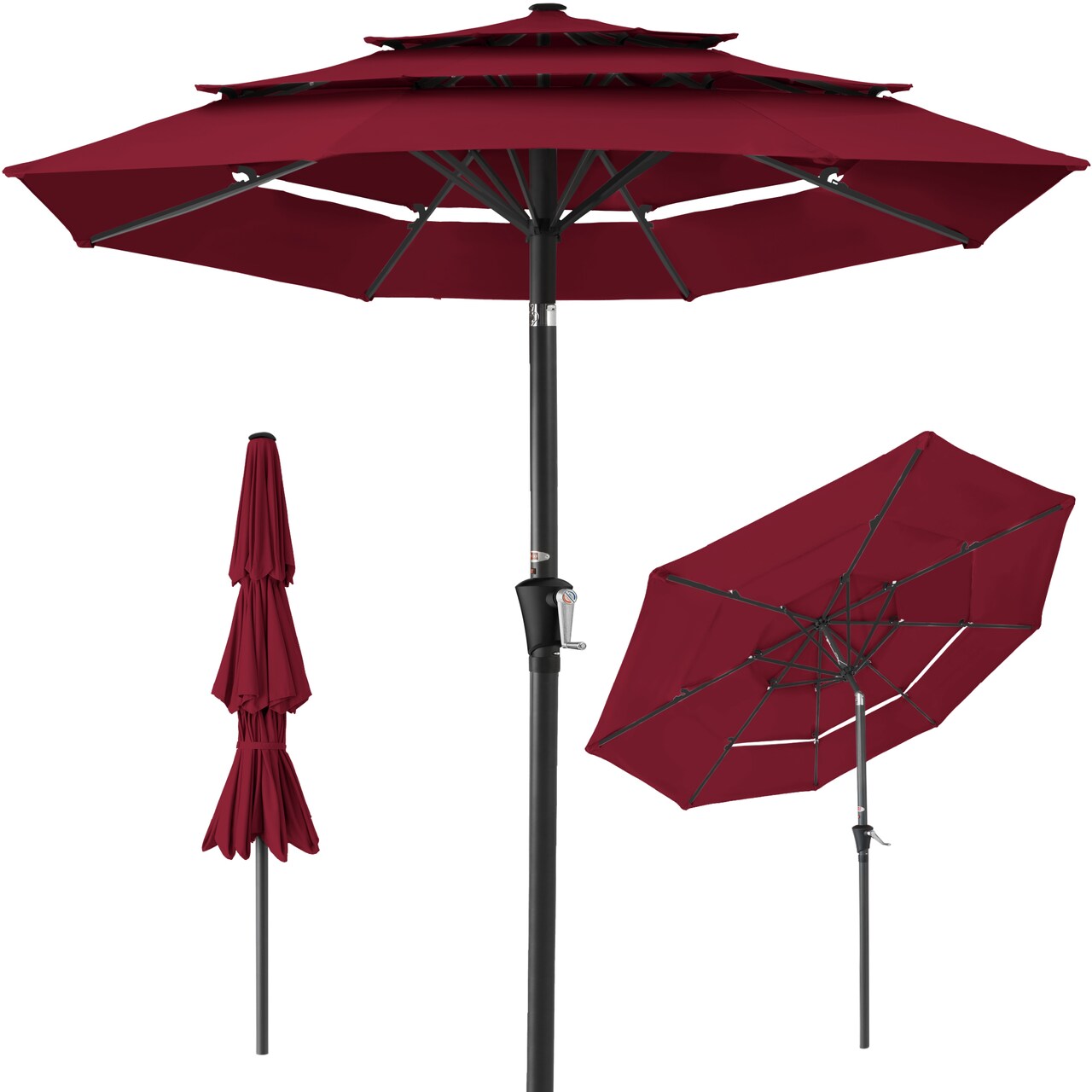 Best Choice Products 10ft 3-Tier Patio Umbrella, Market Sun Shade w/ Tilt Adjustment, Easy Crank